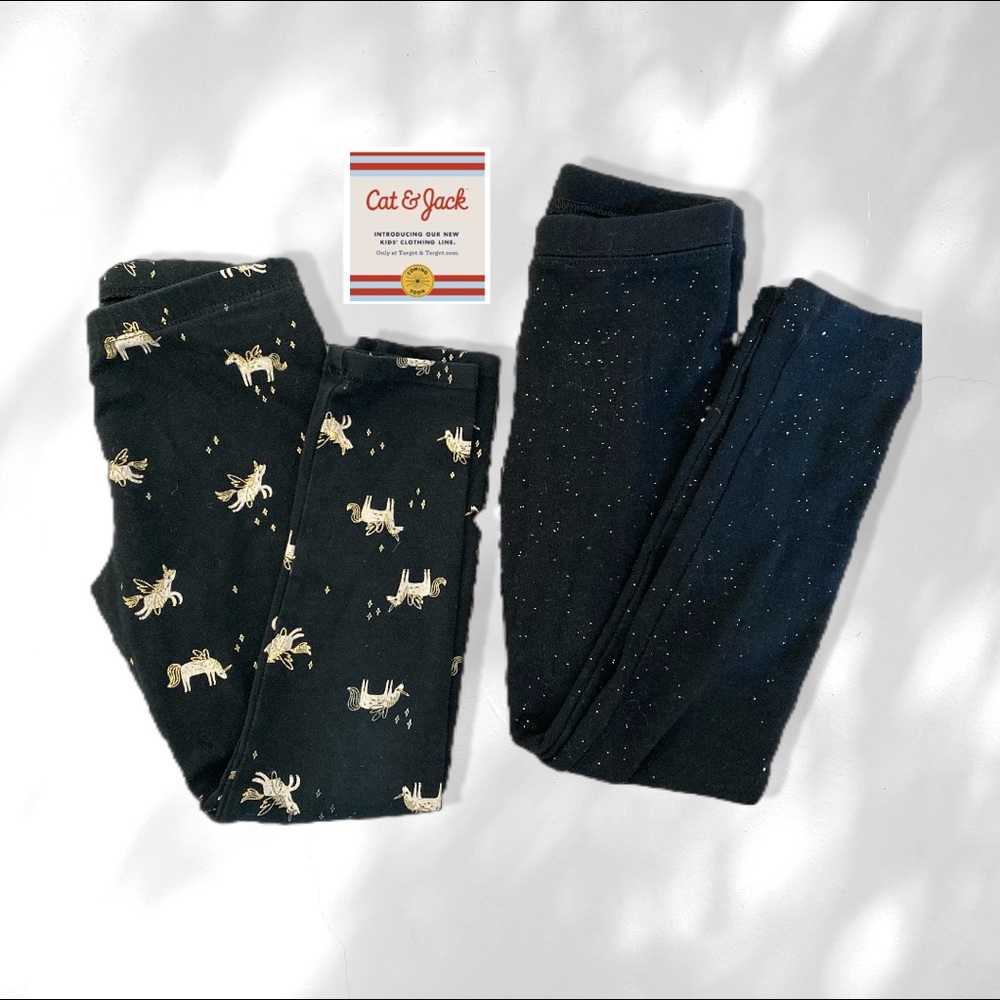 Cat and Jack Black Sparkle and Unicorn Leggings Bundle